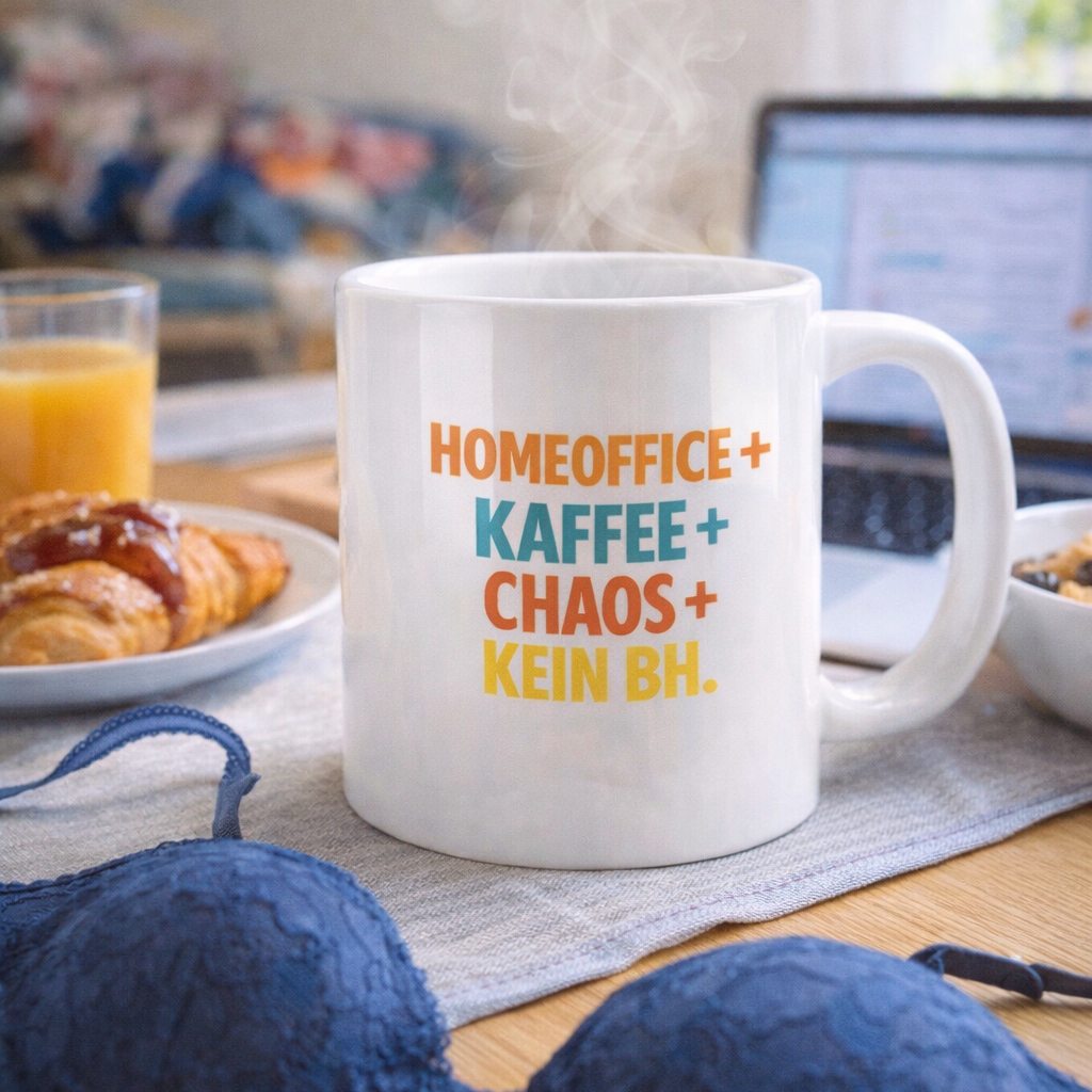 Homeoffice + Kaffee + Chaos = Kein BH.